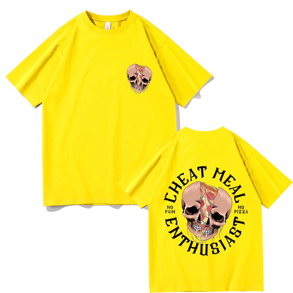 Cheat Meal Enthusiast Funny Pump Cover Graphic T Shirts Men Women's No Pain No Pizza Streetwear Male Casual Gym Fitness T-shirt