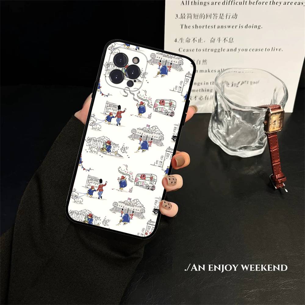 Cute P-Paddingtons Bear Phone Case For Iphone 17 16 15 14 13 12 11 Pro Max Plus Black Shell Cover Case iPhone 11 pro