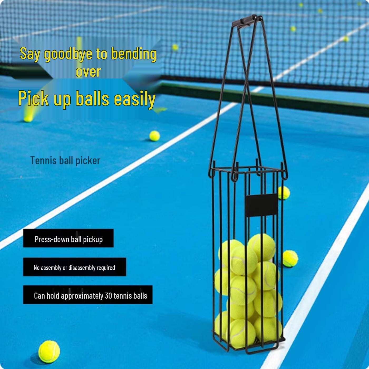 Portable Tennis Ball Picker & Storage Basket - No Bending Needed, Ideal for Pro Training & Ball Collection чёрный