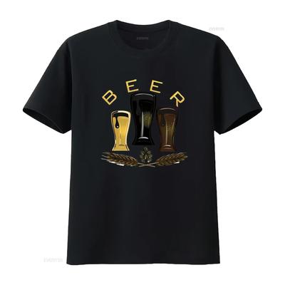 Mens BEER Round Neck T Shirt Black 3X Large Vintage Washed Designer Clothes Unisex Slightly Stylish Fashion Homme Breathable