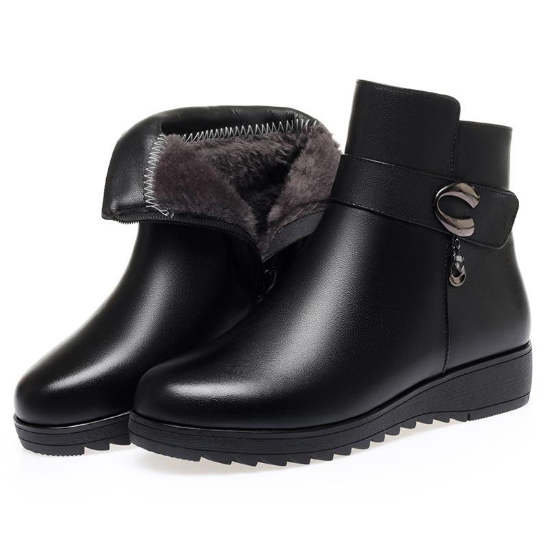 Winter Women Ankle Boots Plush Womens Snow Boots Comfortable Zip Cotton Shoes Leather Plus Size Women Shoes New  De Mujer