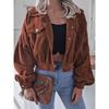 Women Loose Lantern Long Sleeve Corduroy Casual Short Jacket Outerwear