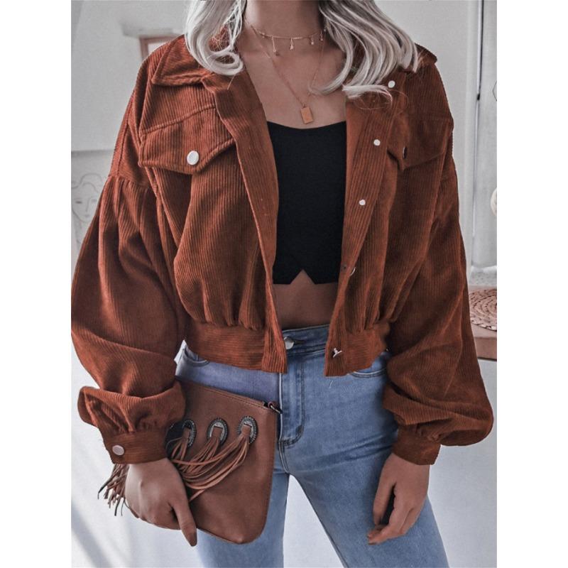 Women Loose Lantern Long Sleeve Corduroy Casual Short Jacket Outerwear