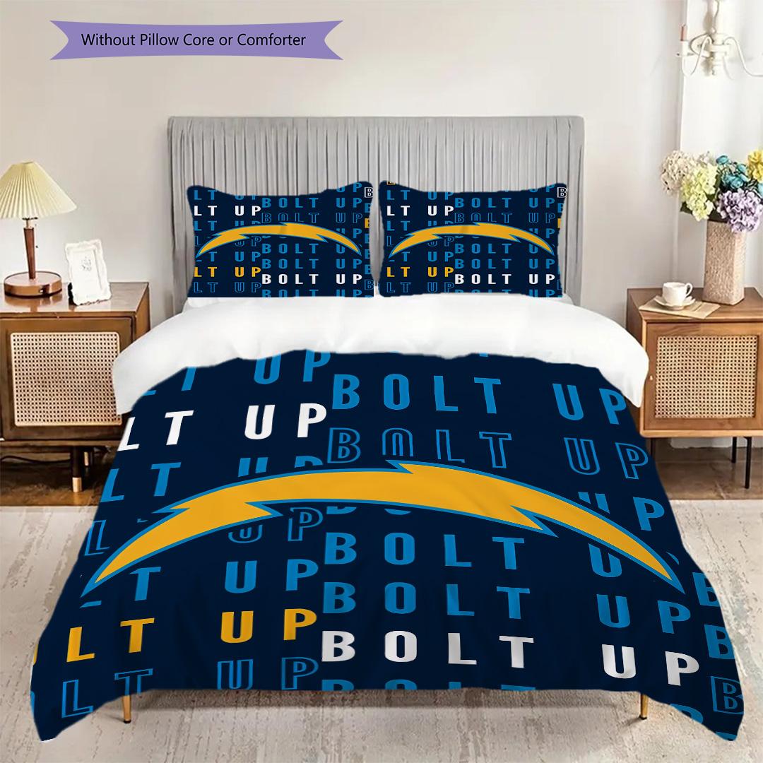 Los Angeles Chargers Pattern Bedding Quilt Set Quilt Cover Pillowcase Home Decoration Birthday Gift (1 * duvet cover + 2 * pillowcase, without core)