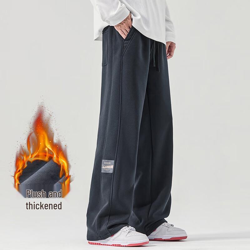 Men's Heavyweight Fleece-Lined Casual Wide-Leg Sweatpants