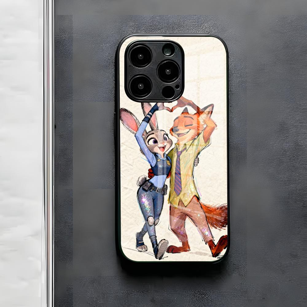 

Аниме Z-Зверополис Чехол для телефона для iPhone 17 Air 16 E Pro Max 15 14 13 Mini 12 Pro 11 Max Plus Черная стеклянная крышка iPhone 12ProMax