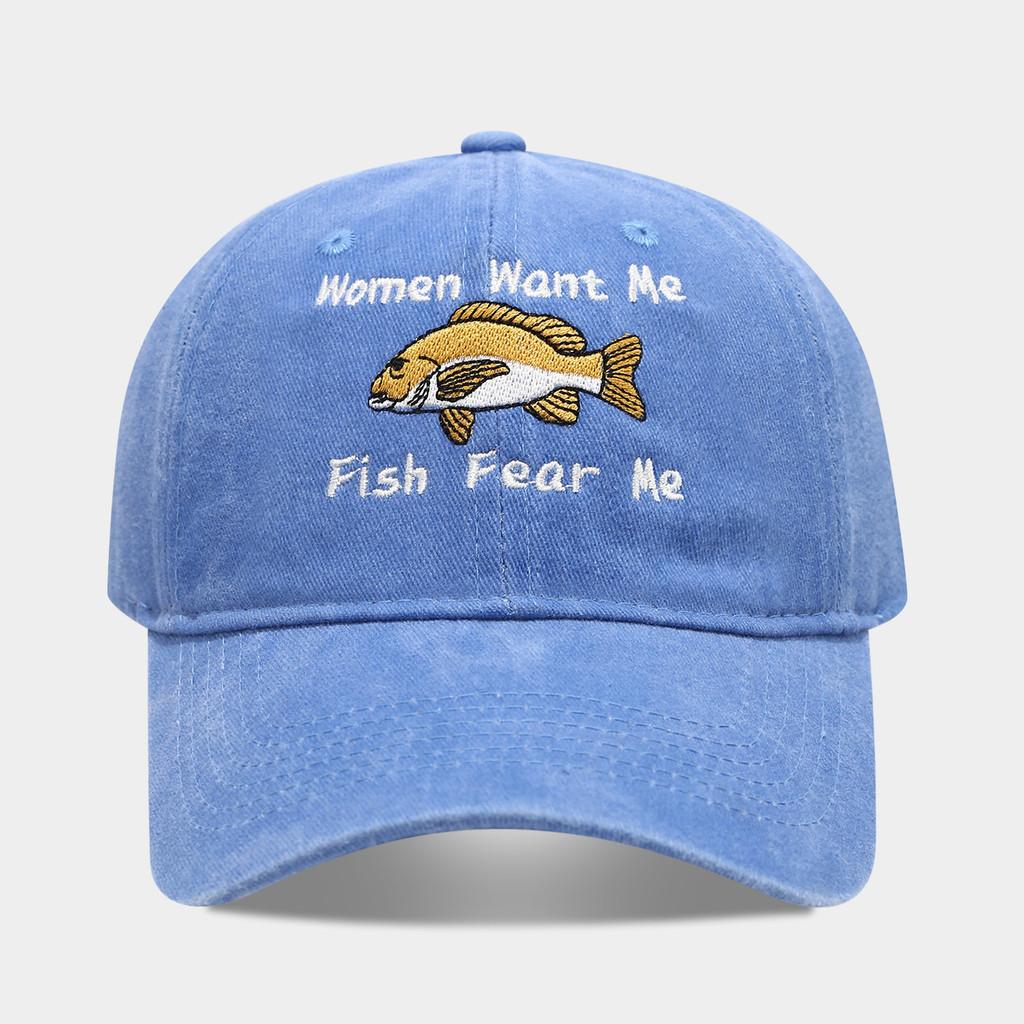 Women Want Me Fish Fear Me Embroidered Cotton Baseball Cap For Sun Protection