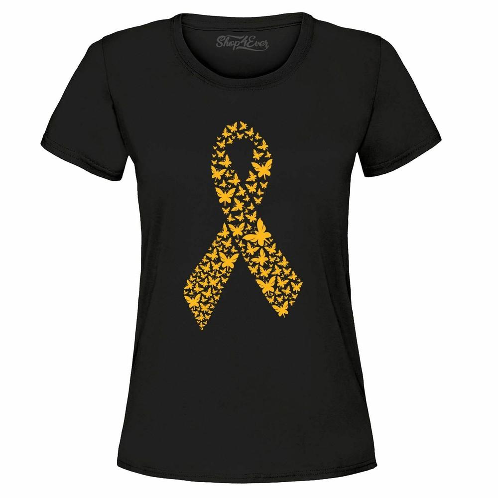 Gold Butterfly Ribbon Women's T-Shirt Childhood Cancer Awareness Shirts