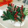 20/1Pcs Simulated Pine Needle Cuttings with Red Berries Red Berry Pine Cone Holly Branches Xmas Tree Ornament DIY Wreath Gift