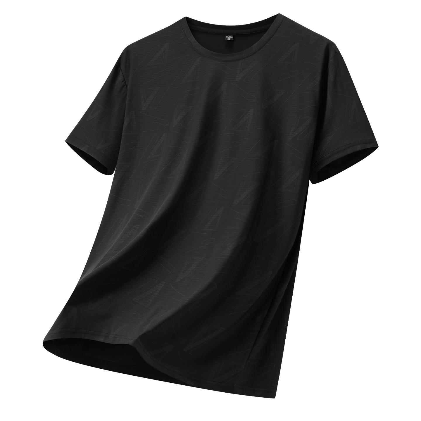 Men s Ice Silk Short-sleeved Men s T-shirt Men s Sports Short-sleeved Quick-drying Fitness Short-sleeved T-shirt 2XL чёрный