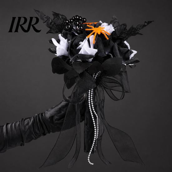 Artificial Halloween Flowers Wedding Bouquets for Bride And Bridesmaid, Gothic Bouquet, Black Rose Blooms Fake Bouquet Centerpiece, Party Dark Floral
