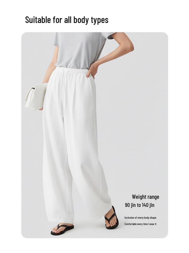 Women's Summer Cotton Wide-Leg Cropped Pants - Solid Color, Comfortable & Slimming Casual Straight-Leg Design
