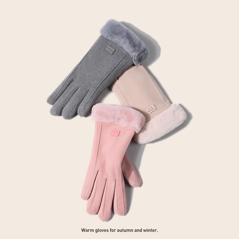 Cute Gloves for Women In Winter Plus Velvet Thickened Warm Korean Version Driving and Riding Tram Preventing Cold Riding Touch Screen