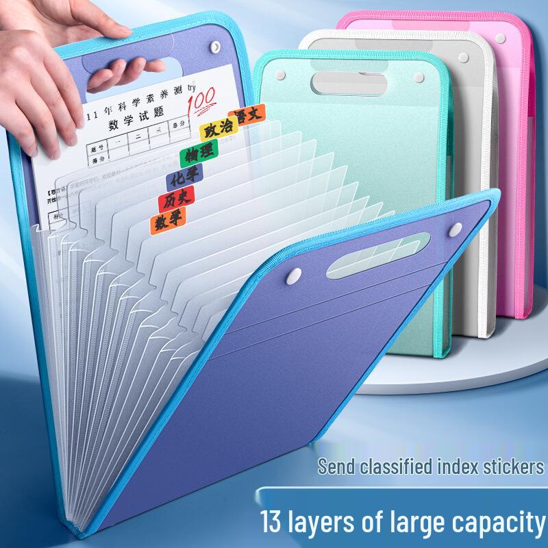A4 Handheld Vertical Accordion File Folder: 13-Grid Large Capacity for Test Paper Storage and Organization