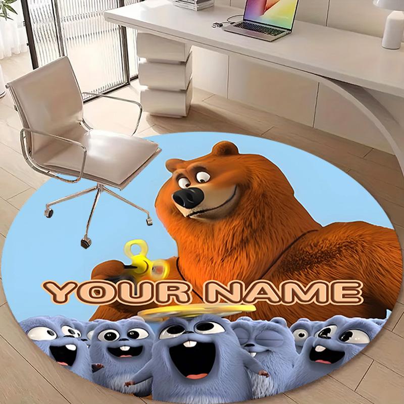 Personalized Grizzy Bear Round Chair Office Rug - Perfect for Mat, Office Chair & More - Ideal Gift for Birthdays and Holidays