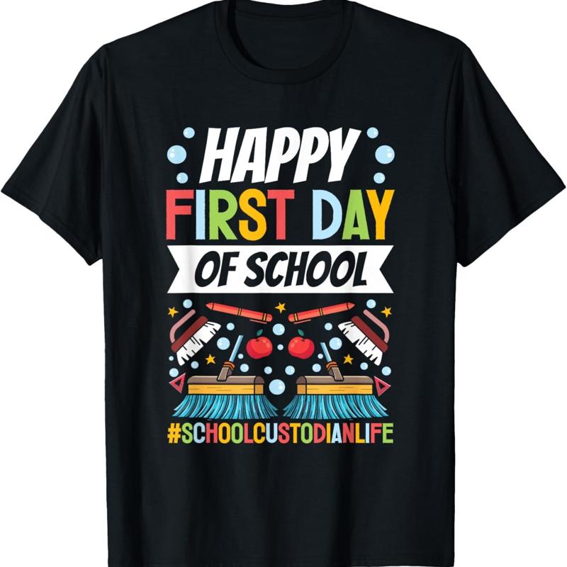 

Janitor Happy first Day Of School Custodian T Shirt - Men s Summer Cotton Graphic Tee S разноцветный