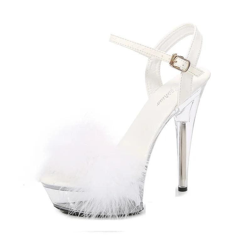 

Fashion Women Fashion Buckle Plush High Heels Sandals Female Sexy Summer New Ladies Slingbacks Sandals Plus Size 34-43 Sandalias Mujer 34