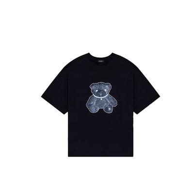 Men and Women with The Same 24 Early Spring New Bear Series Pearl Necklace Teddy Bear Short-sleeved T-shirt