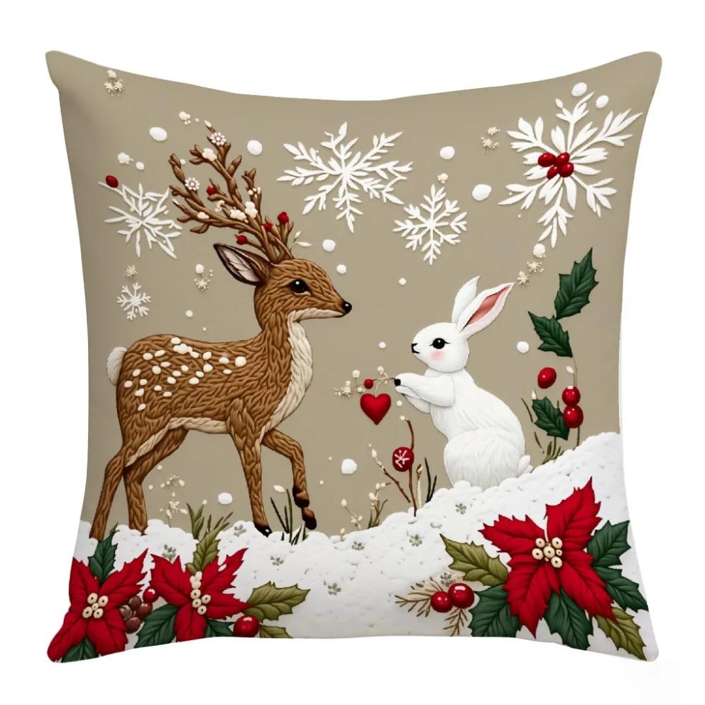 45x45cm Christmas Pillow Cover Soft Short Throw Pillowcase Santa Snowman Elk Christmas Tree Sofa Cushion Cover