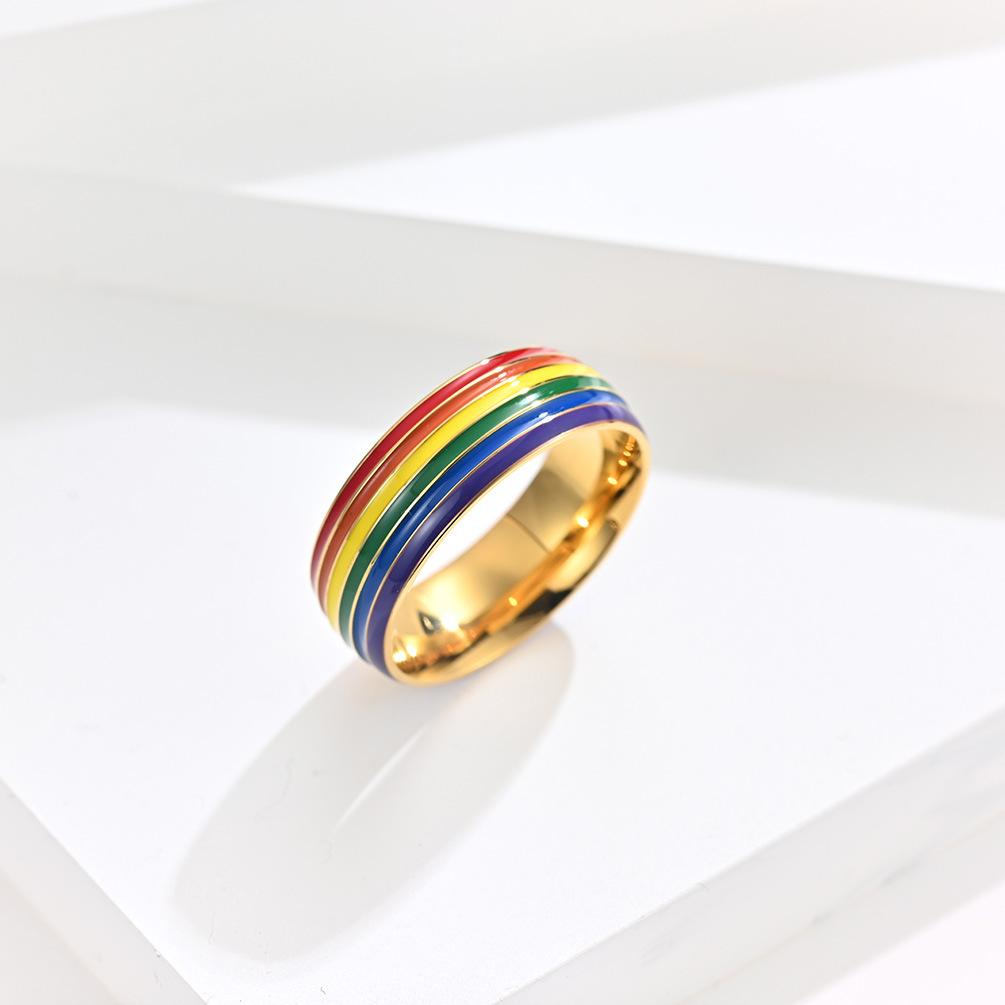 Rainbow Element Titanium Steel Ring Niche and Personalized Stainless Steel