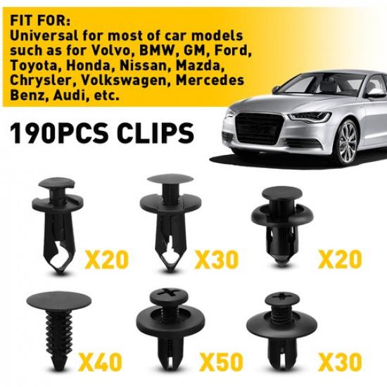 190pcs Universal Car Body Plastic Fastener Clips Rivets Panel Fender Retainer US
