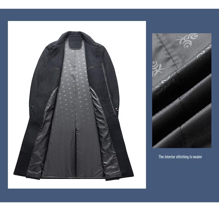 Men's Extra Long Wool Tweed Trench Coat - Business Formal Wear