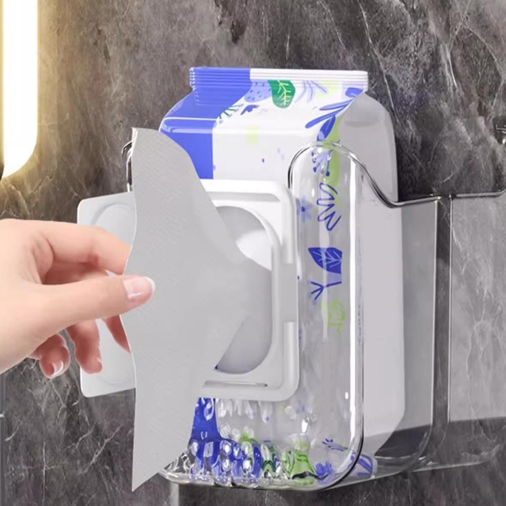 Wall Mounted Tissue Box Kitchen Wipes Storage Box Invisible Sticker Mounting