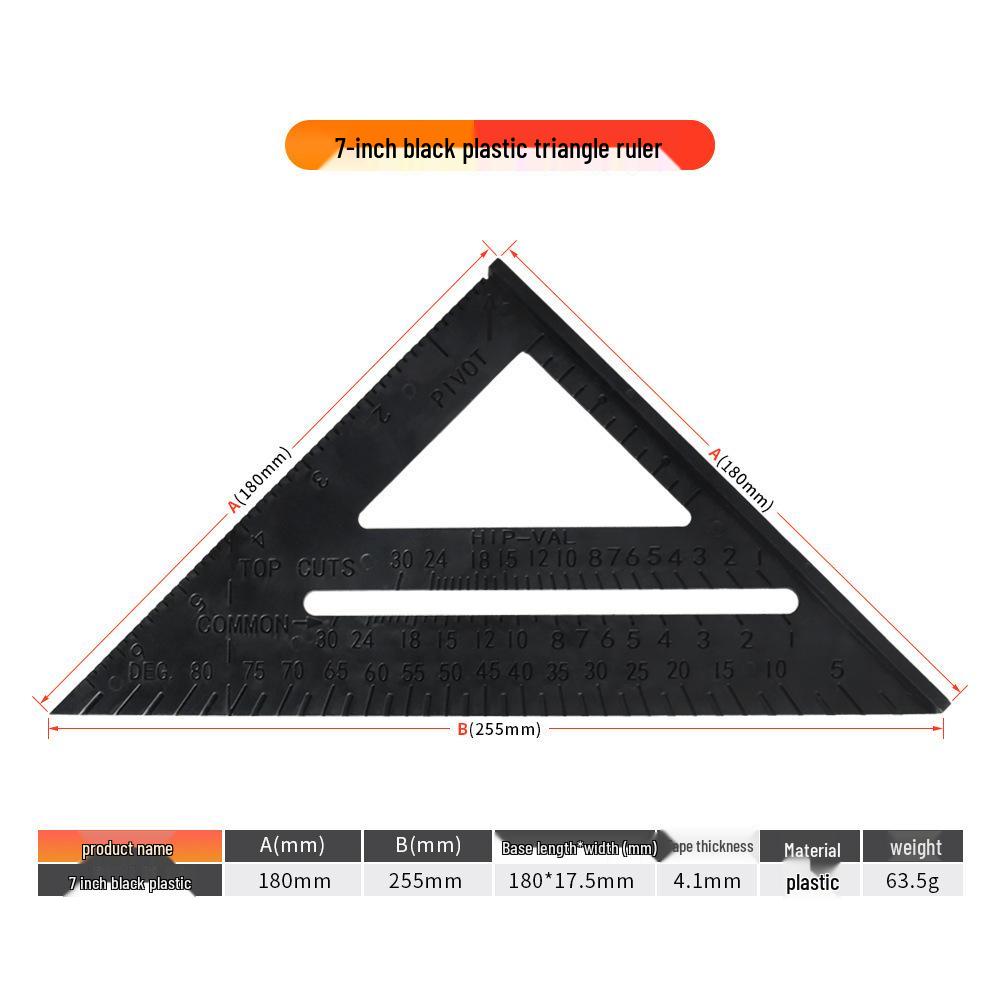 12-inch Aluminum Alloy Black Metric/Imperial Triangle Ruler - 90°/45° Right Angle, 7-inch Woodworking Triangle Plate