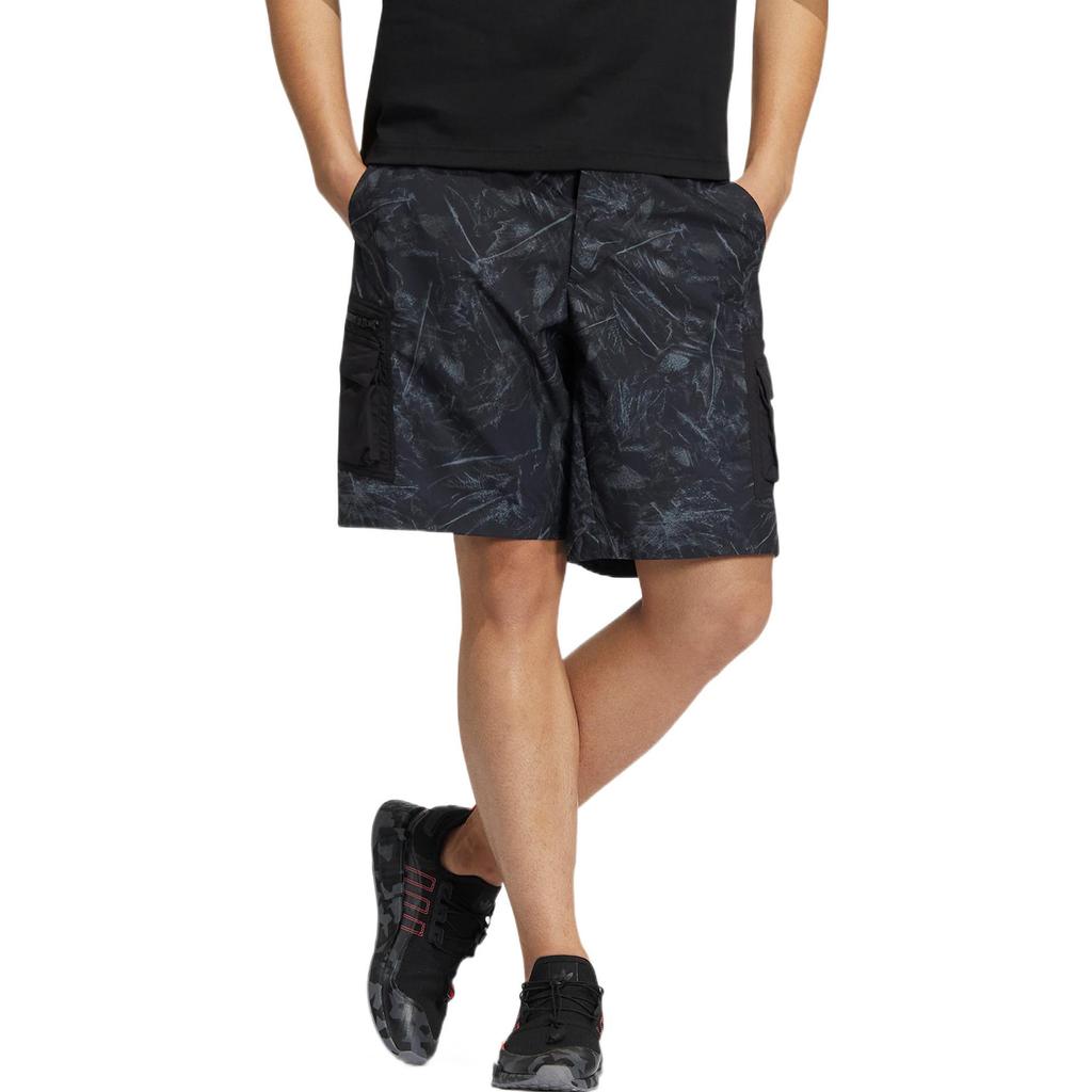 Adidas Originals Trefoil All-Over Print Button-Up Straight Shorts Men Bottoms Black HS7288