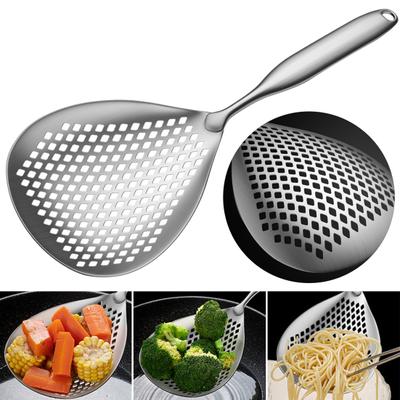 Large Skimmer Slotted Spoon Heavy Duty Food Grade Stainless Steel Filter Spoon for Dumplings Noodles Heavy Duty Pasta Strainer with Long Handle