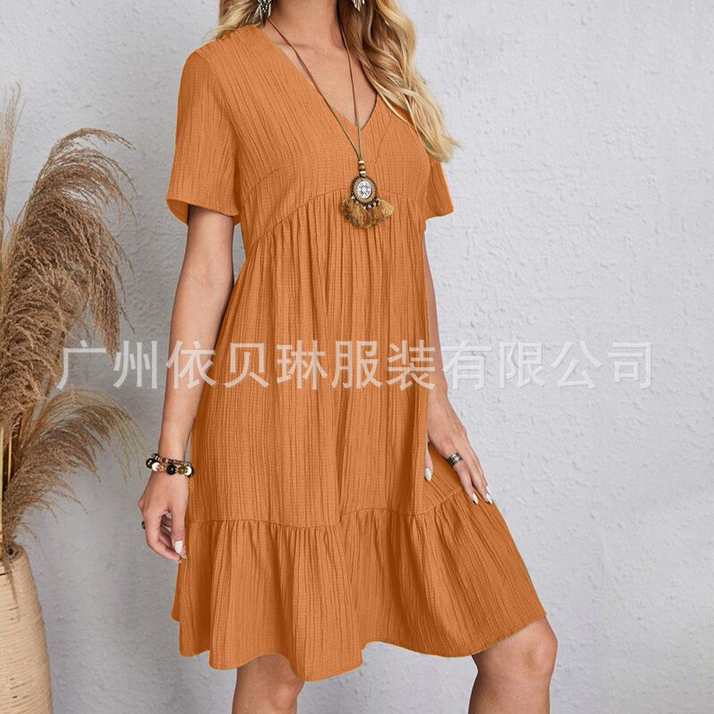 Vestido Feminino de Verão Solto Casual Manga Curta Cintura Elegante