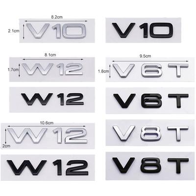 V6T V8T W12 V10 Logo Car Trunk Emblem Badge Sticker ABS Car Refurbishment Decoration Black Knight Style Modification Suitable