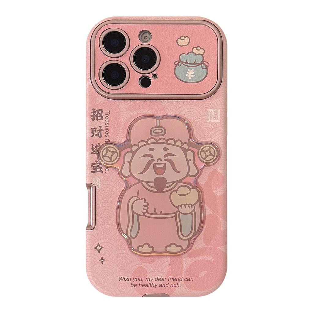 PiPink God of Wealth Free Treasure Suitable for Iphone16 Apple Mobile Phone Case 14promax Leather 15 Three-dimensional High Quality