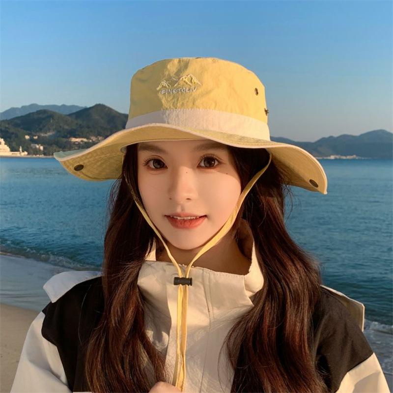 New letter color matching sun hat men's and women's sun protection breathable bucket hat versatile outdoor western cowboy mountaineering hat