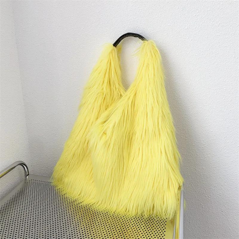 Luxuriöse Flauschige Plüsch Damen Umhängetasche Weiche Kunstpelz Taschen für Damen Übergröße Handtasche Winter Puffy Hobo Designer Shopper Tragetasche