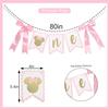 Mouse One High Chair Banner - Mouse First/1st Birthday Decorations,Pink And Gold Banner, Bow Girl 1st Pink Decor (mouse-1)