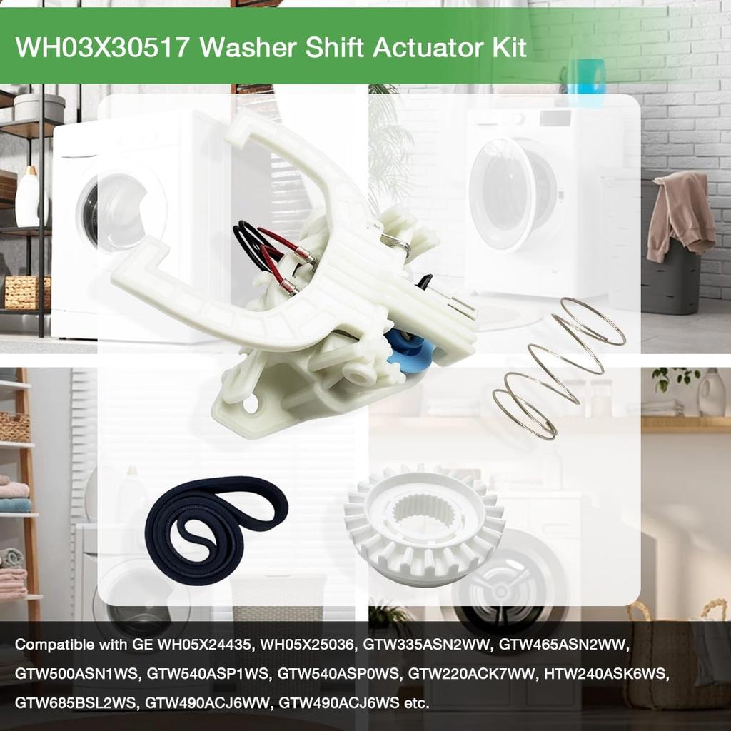 Upgraded WH03X30517 Washer Shift Actuator & WH01X27538 Washer Drive Belt & WH05X24185 Washing Machine Clutch & WH01X24434 Washer Spring Compatible