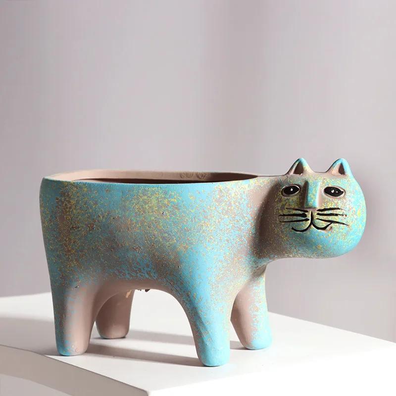 Ceramic Cartoon Cat Flower Pot Creative Succulents Plant Pots Desk Tabletop Ornaments Garden Indoor Plants Vase Home Decoration
