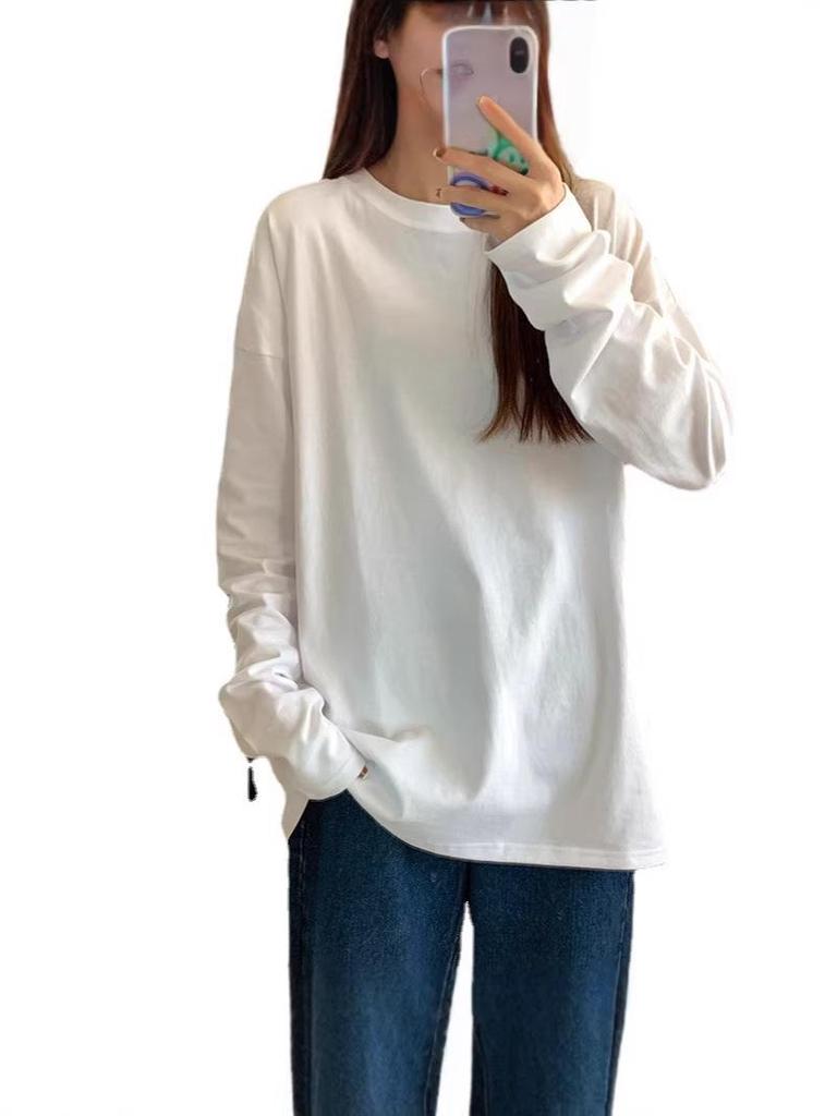 Women's Plus Size Long Sleeve Cotton T-shirt - Trendy American Brand for Spring and Autumn