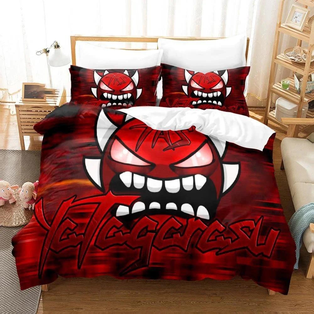 3D Spiel Geometry Dash Bettwäsche Set Bettbezug Steppdecke Bettset Quiltbezug Kissenbezug King Queen Twin Größe Jungen Mädchen Erwachsene
