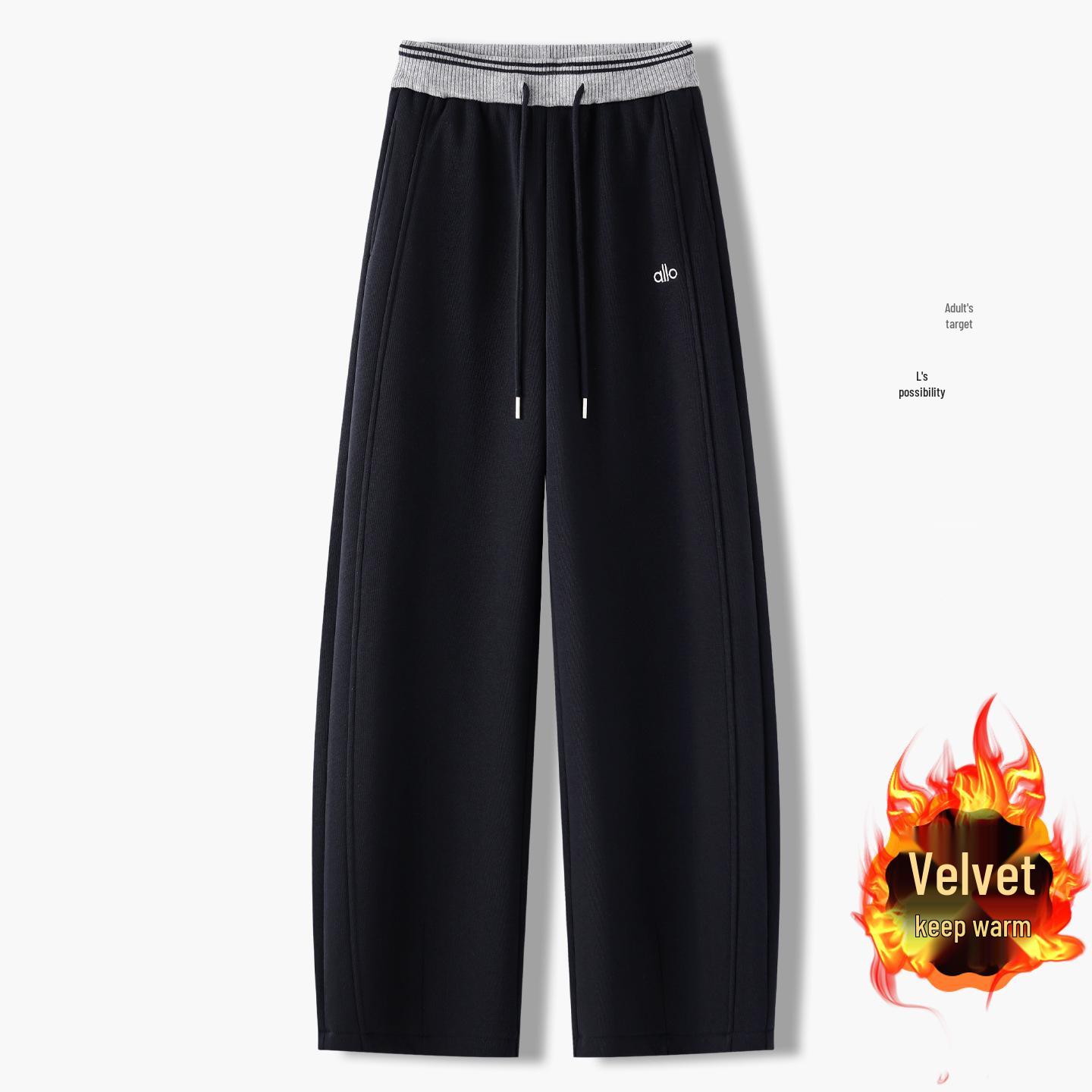 Women s Velvet-Lined Woolen Wide-Leg Pants, High-Waisted, Warm & Slimming, Perfect for Autumn/Winter 2025 Casual Wear. 29/XL (115-125 pounds)