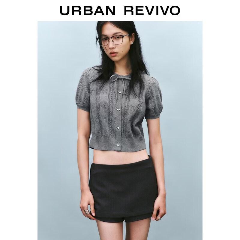 UR2026 Women s Summer Tie-Front Hollow Knit Crop Top S