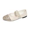 Fashion Spring New Flat Shoes Women's Square Head Shallow Mouth One Word Buckle Glitter Soft Sole Anti-slip Wear-resistant Single Shoes