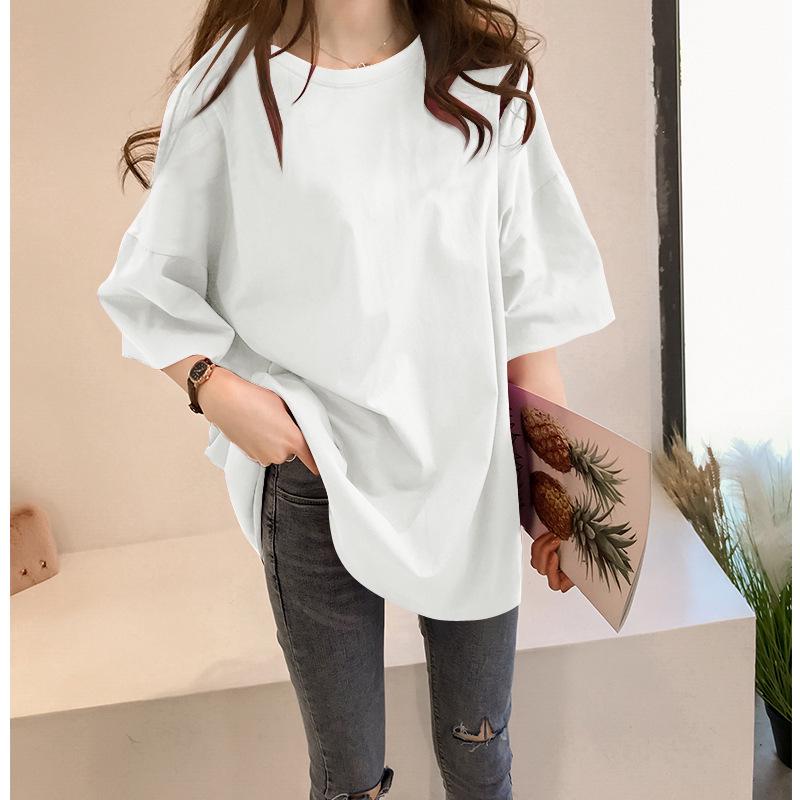 

Women s Korean Style Loose Fit Solid Color Short Sleeve T-Shirt - Slimming Summer 2024 Fashion, Basic White Top 4XL білий