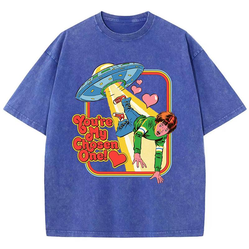Your Are My Chosen One Printing Women Washed T Shirts Breathable Fashion Tees O-Neck Distress Short Sleeve