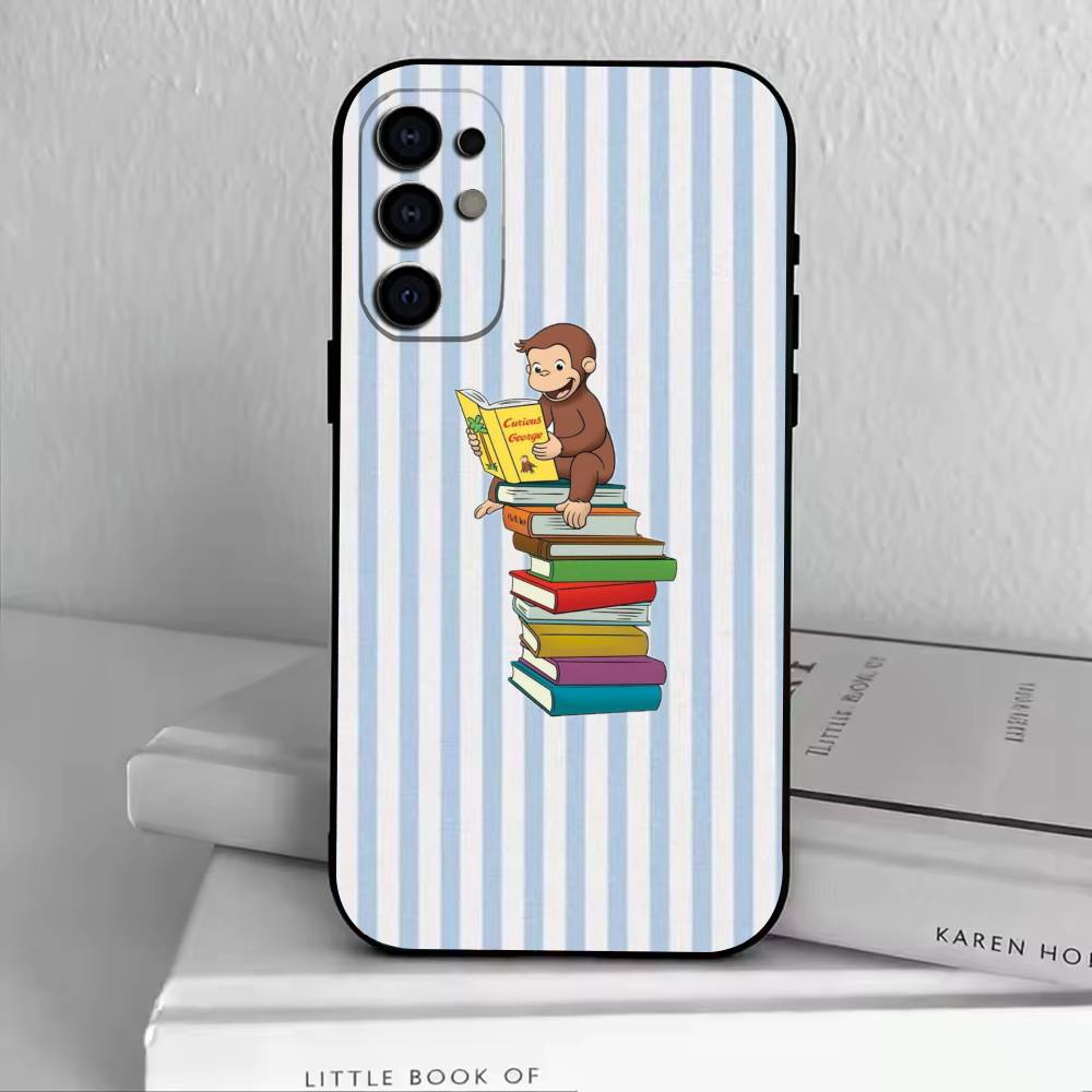 M-C-Monkey-Curious George Phone Case Black Silicone Soft For Samsung S25,S24,S21,S22,S23,S30,Ultra,S20,Plus,Fe,Lite