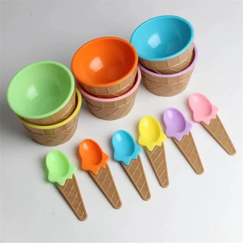 1Set Kids Ice Cream Bowl Spoon Set Durable Children Gifts Lovely Dessert Bowl DIY Ice Cream Tools Icecream Bowl+spoonfor Children Dessert Bowl Set