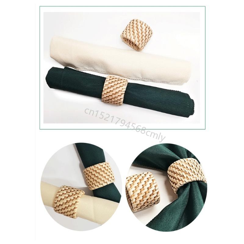 Handmade Braided Rattan Napkin Buckles Napkin Rings Natural for Dining Table 6XDE