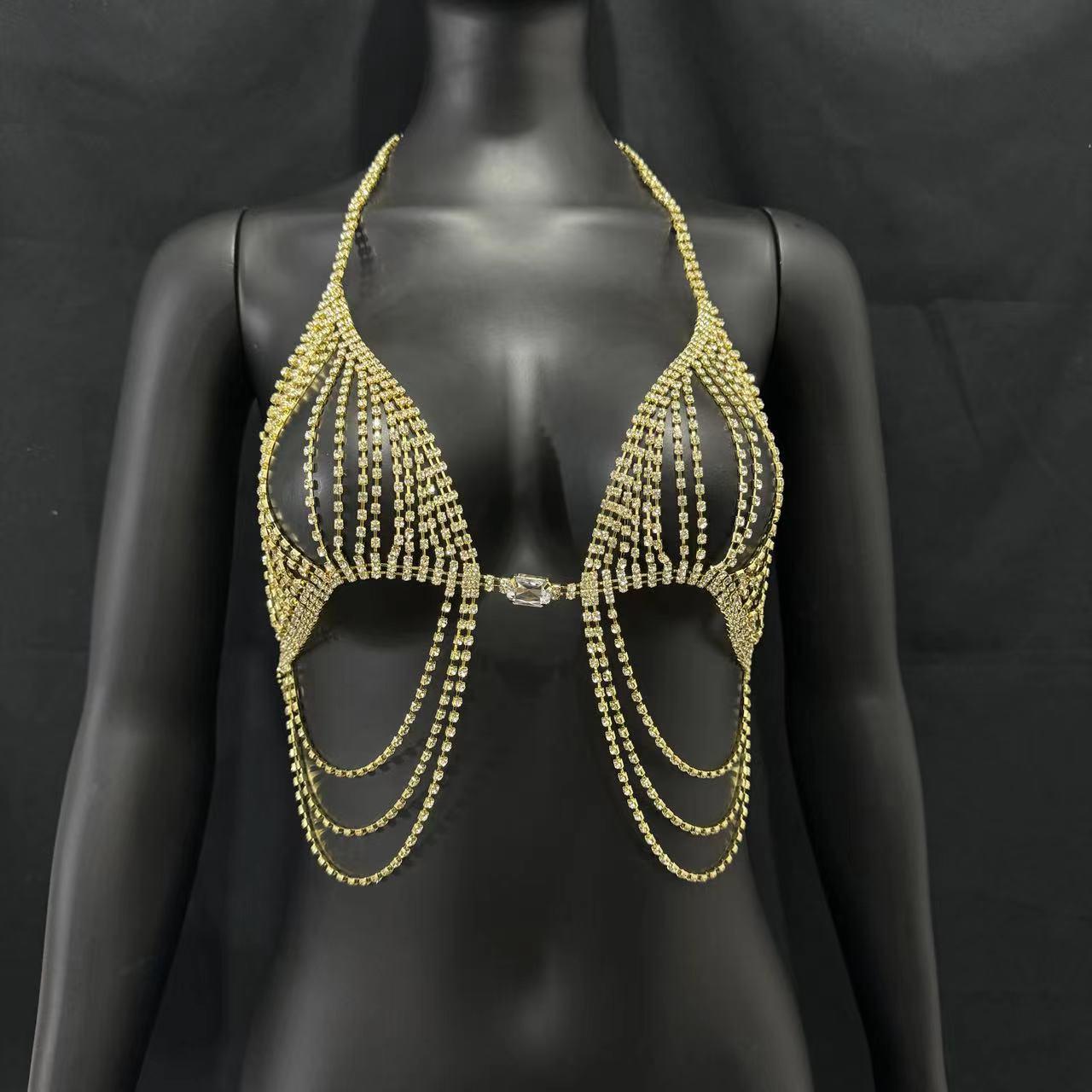 

Стразы Цепочка для тела Лингери для ночного клуба и сценических выступлений золотой