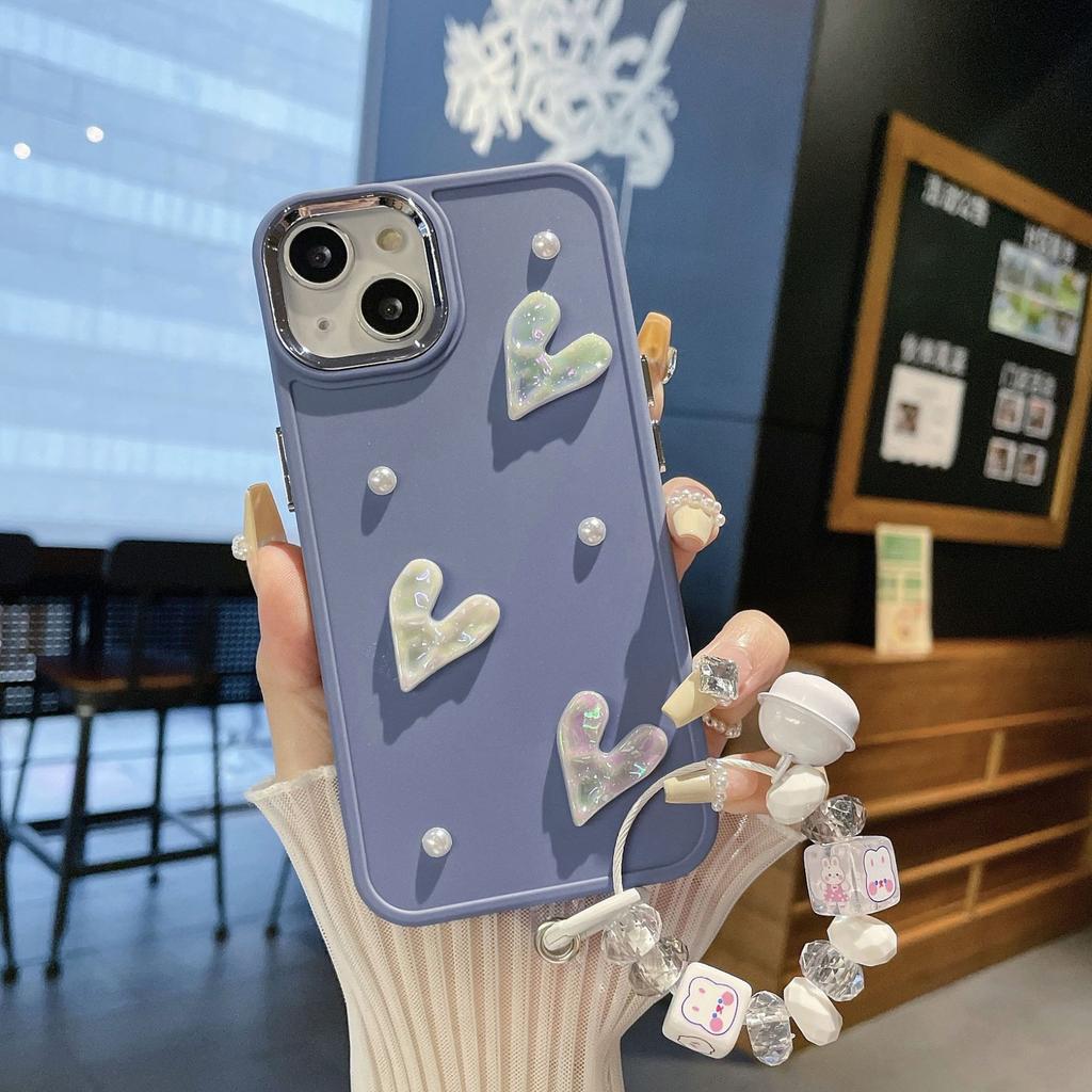 Metall-Fotorahmen Geeignet für Apple 16PROMAX Handyhülle IPhoneX Mädchen Perle Liebe Schutzhülle Anhänger